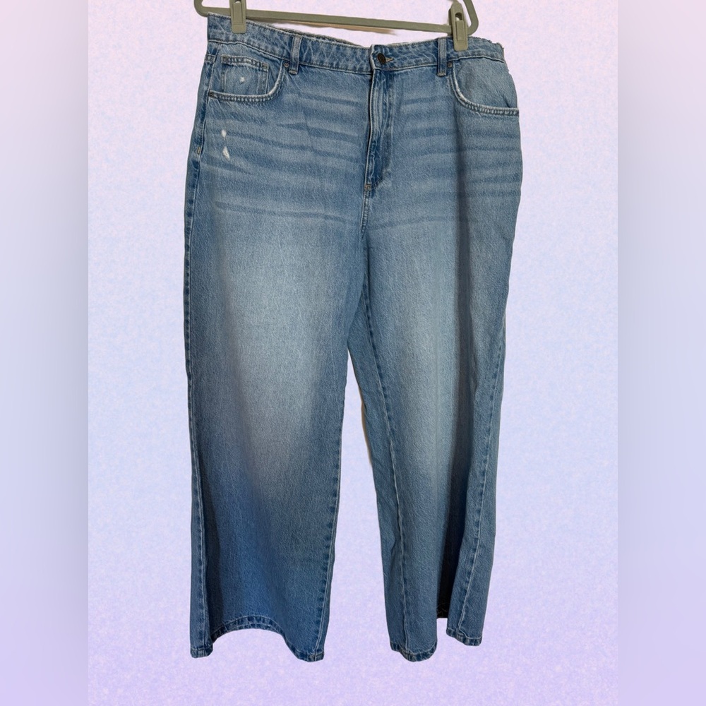 Cotton:on relaxed wideleg jeans grunge 90s distressed light wash sz14 jnco style